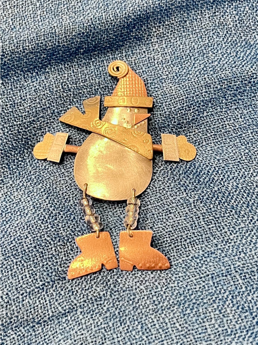 Copper-Tone Snowman Brooch - Warm Copper Finish